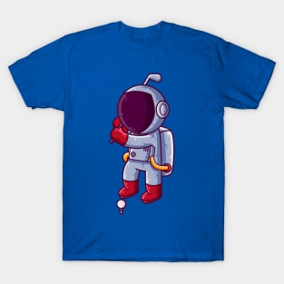 Cute Astronaut Playing Golf Cartoon T-Shirt